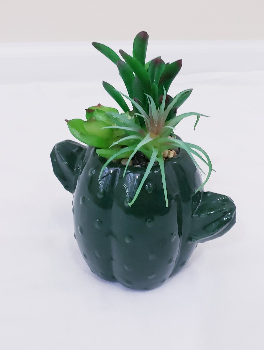 Cactus Succulent Desk Decor Dark Green Artificial Plant 4"